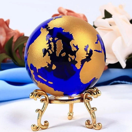 Blue Gold Crystal Earth Model Globe Ornament