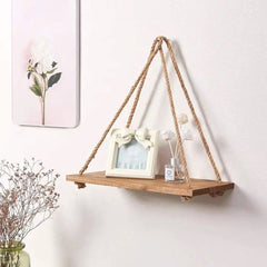 Wooden Swing Hanging Wall Shelf for Home Decor