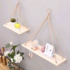 Wooden Swing Hanging Wall Shelf for Home Decor