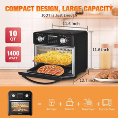 Toaster Oven, 4-Slice, Black SS Geek Chef 10 QT Air Fryer