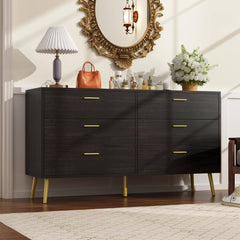 Black 6-Drawer Dresser with Metal Legs