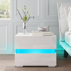 2-Drawer LED White Nightstand